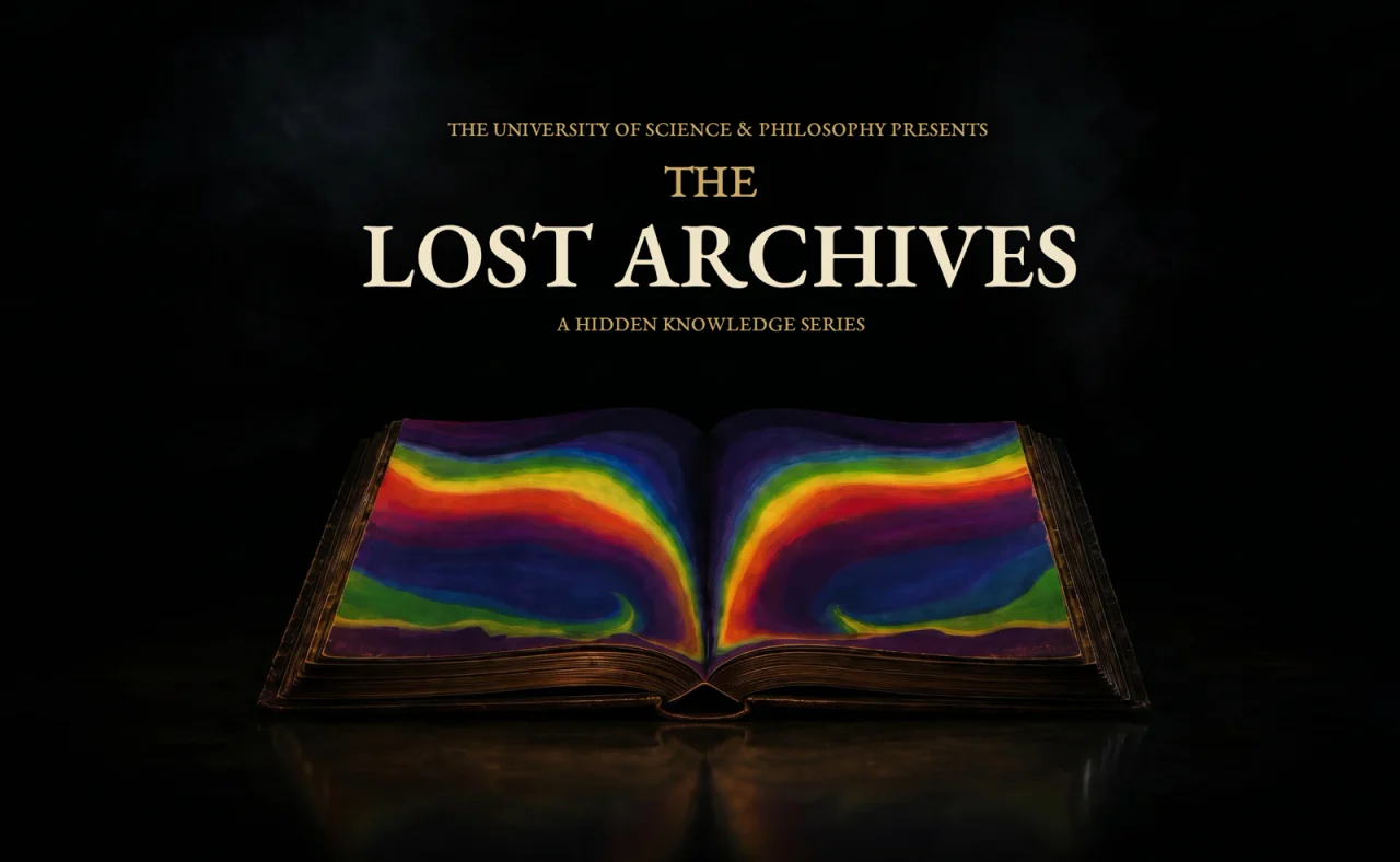 The Lost Archives identity, with an open book and spectrum-colored pages